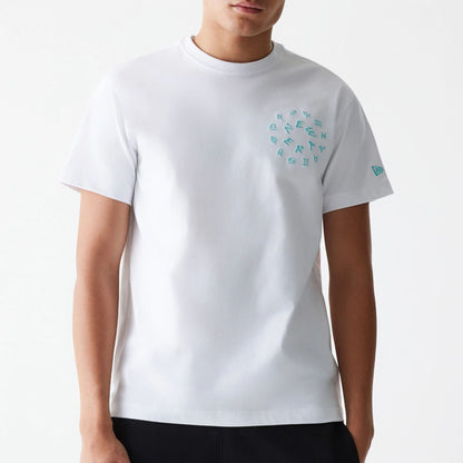 The Male model is wearing New Era Horoscope White T-Shirt 3