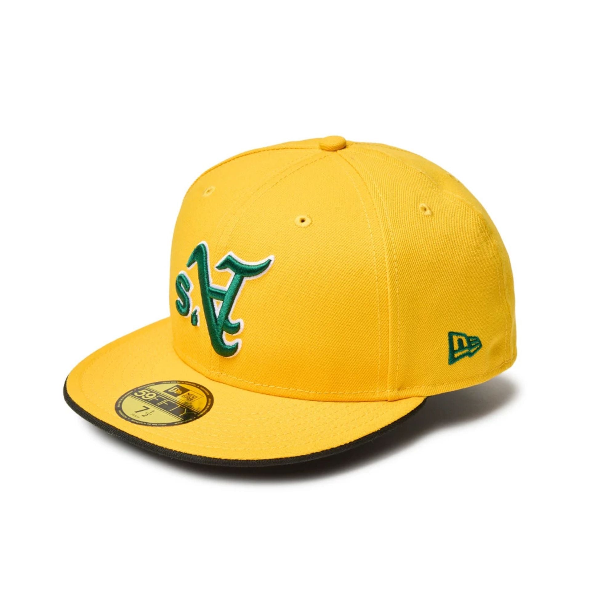 This is a Oakland Athletics MLB Upside Down Yellow 59FIFTY Fitted Cap 1