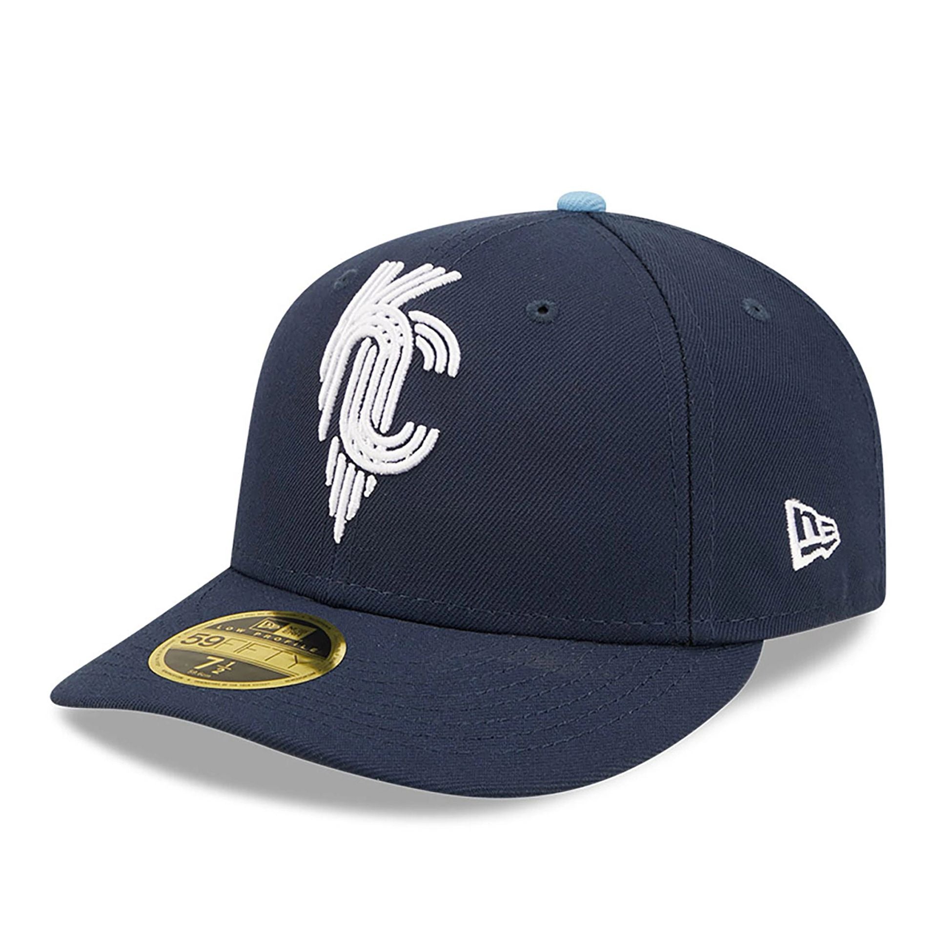 This is a Kansas City Royals MLB City Connect 2024 Navy Low Profile 59FIFTY Fitted Cap 1