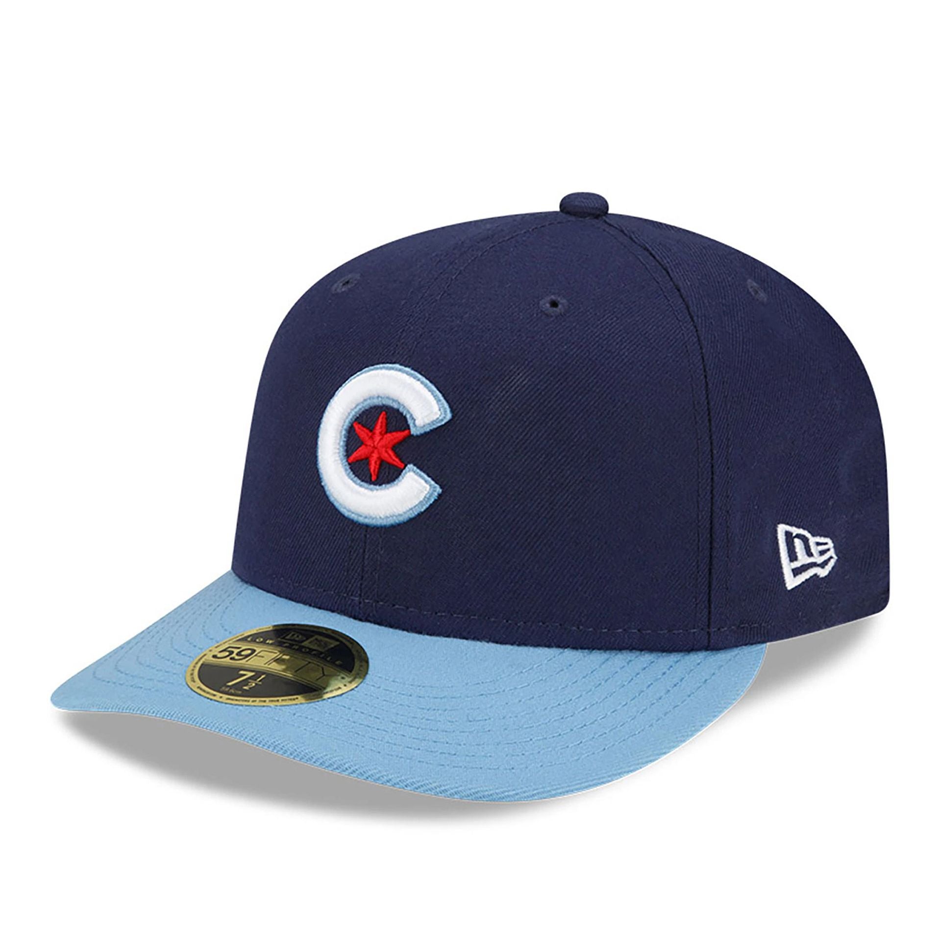 This is a Chicago Cubs MLB City Connect 2024 Navy Low Profile 59FIFTY Fitted Cap 1