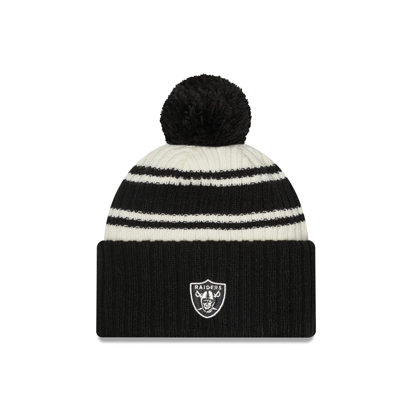 This is a Las Vegas Raiders NFL Sideline 2024 Black Sport Knit Beanie Hat 2