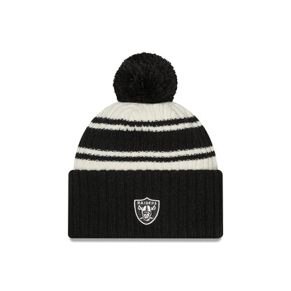 This is a Las Vegas Raiders NFL Sideline 2024 Black Sport Knit Beanie Hat 2