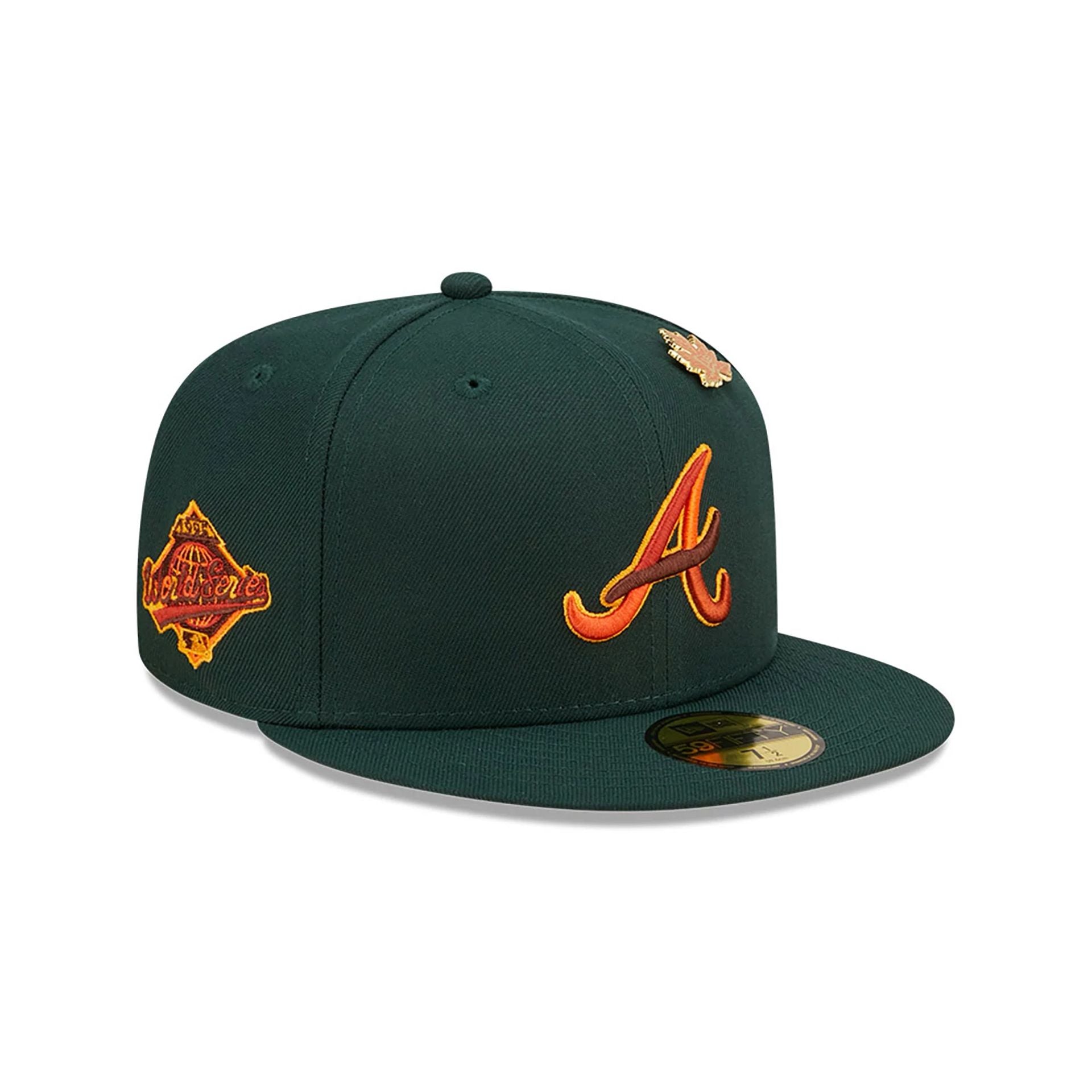 This is a Atlanta Braves Leafy Dark Green 59FIFTY Fitted Cap 1