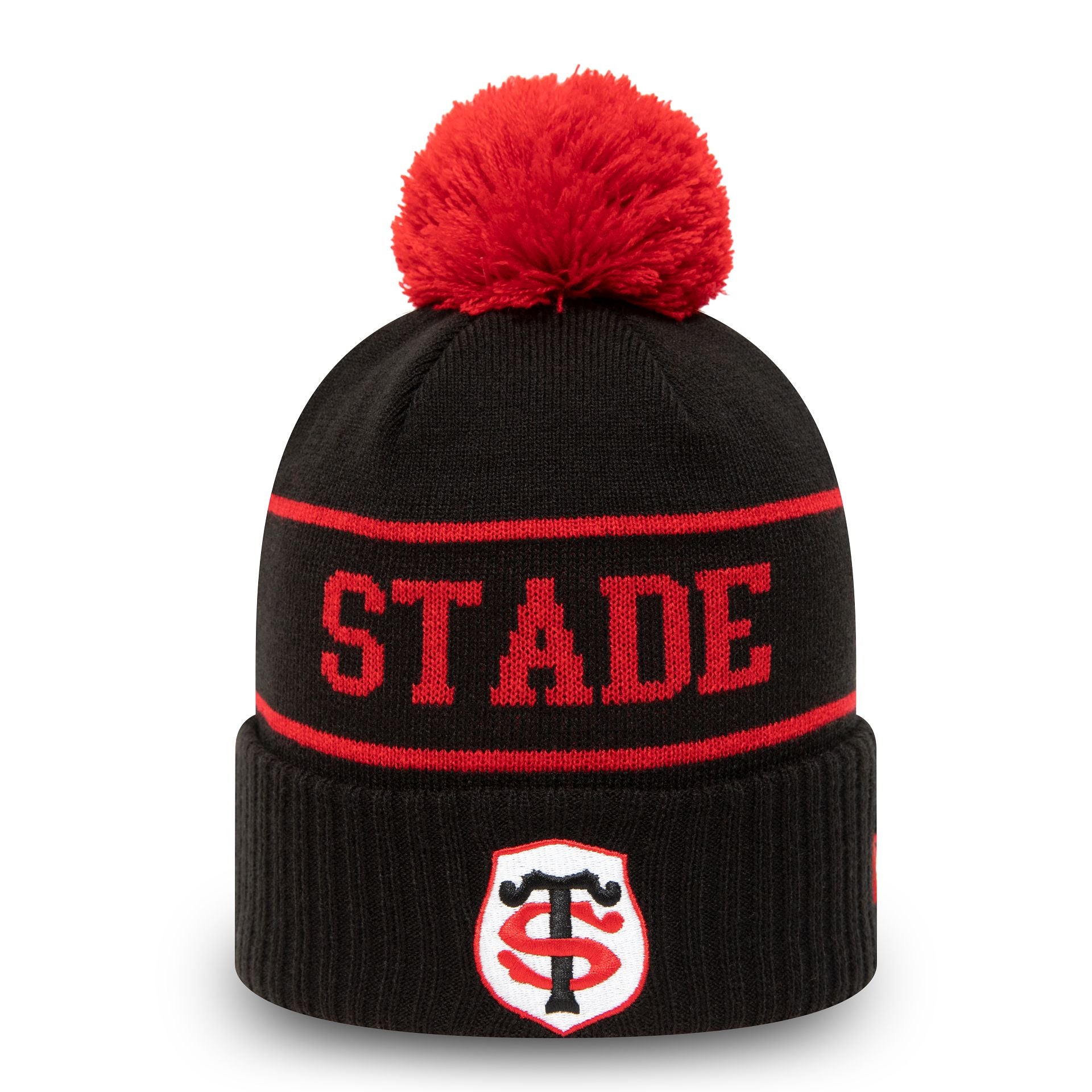 This is a Stade Toulousain Wordmark Black Bobble Knit Beanie Hat 2