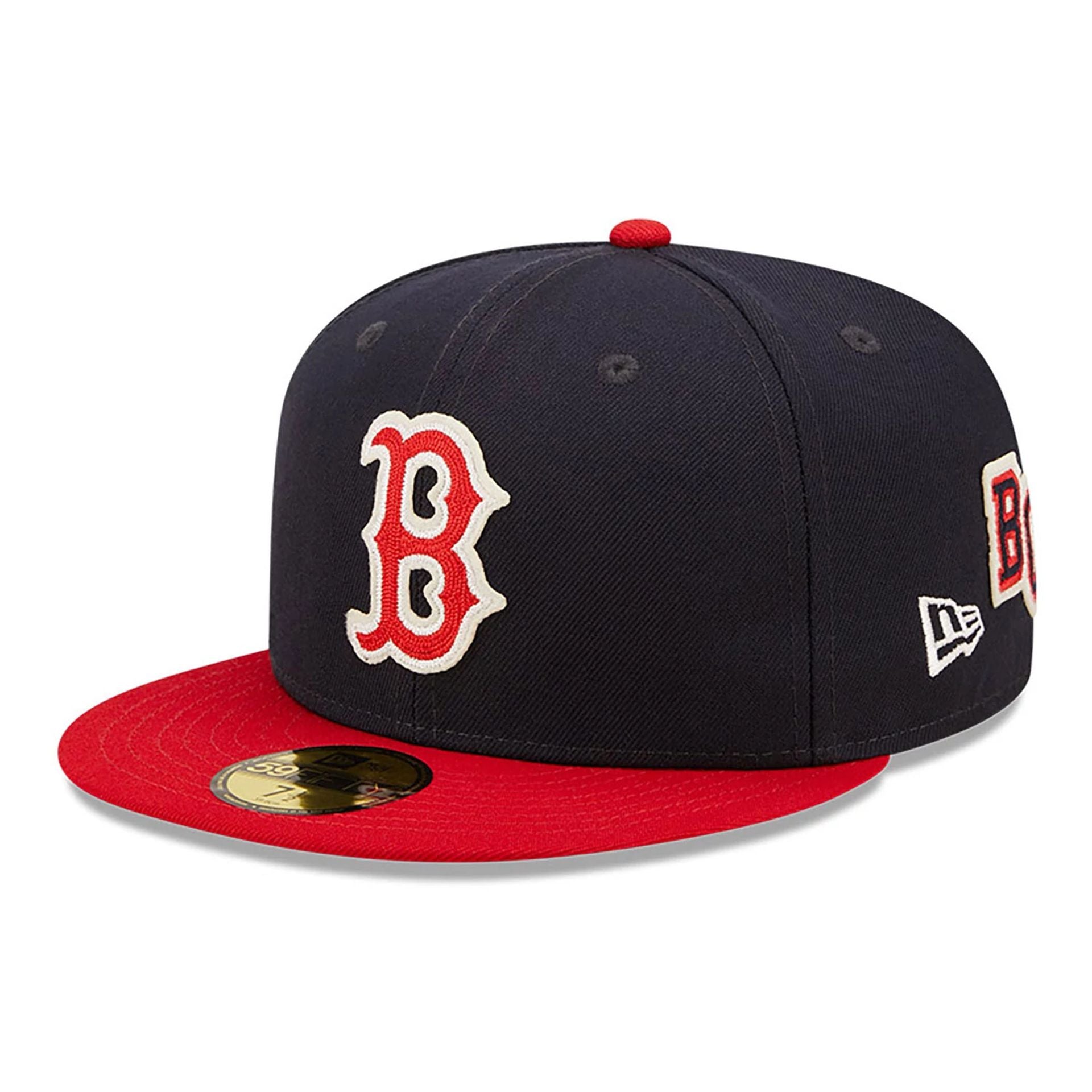 This is a Boston Red Sox NE Letterman Navy 59FIFTY Fitted Cap 1