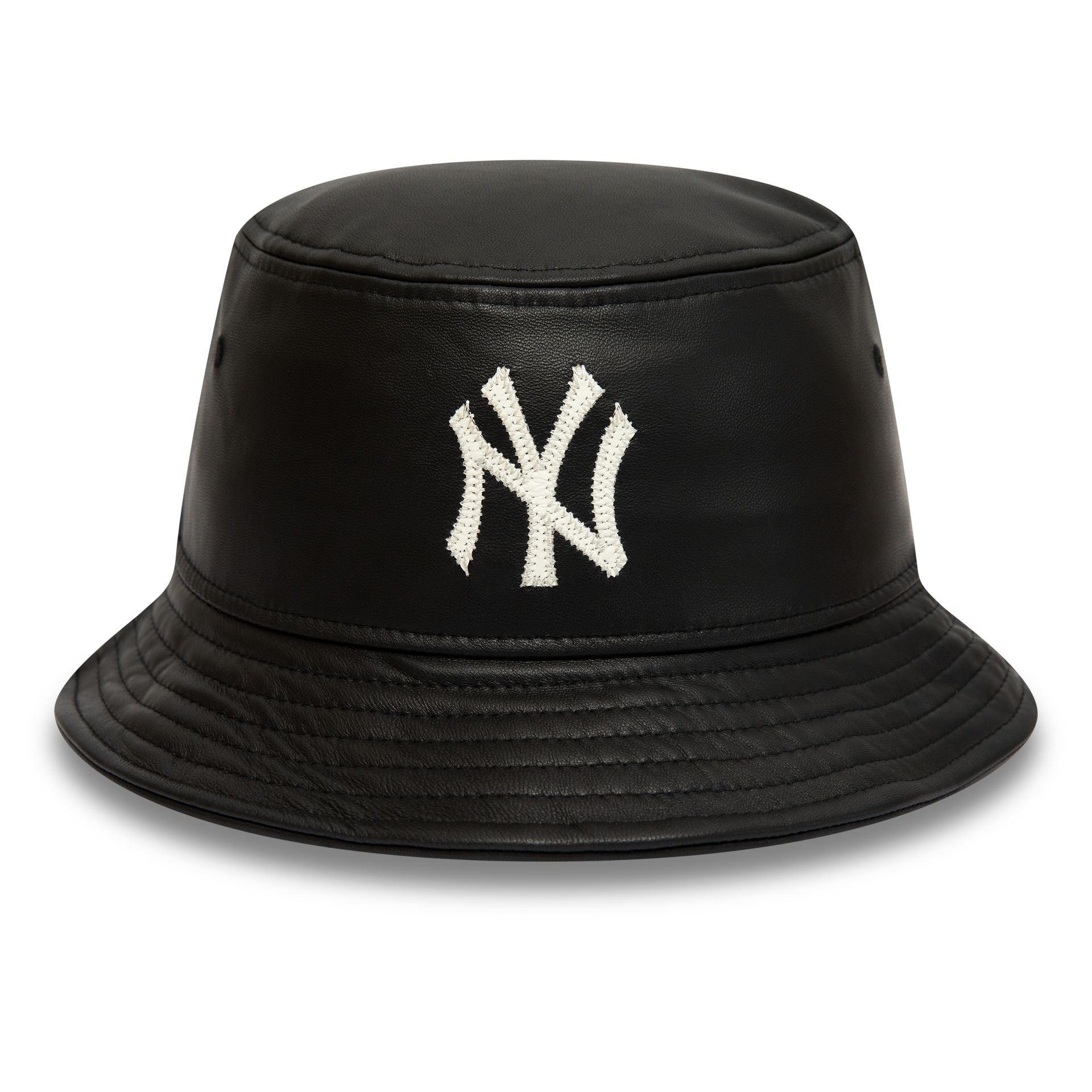 This is a New York Yankees MLB Leather Black Tapered Bucket Hat 1