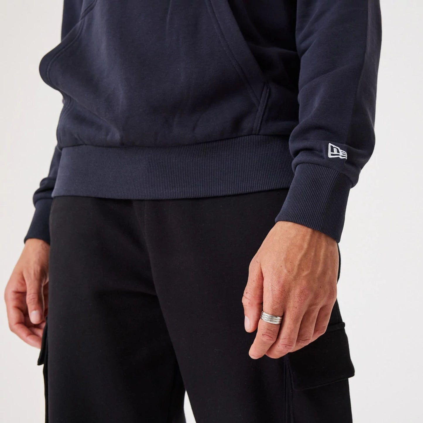 The Male model is wearing New York Yankees MLB Team Logo Navy Pullover Hoodie 4