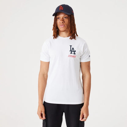 The Male model is wearing LA Dodgers MLB Team Logo Graphic White T-Shirt 6