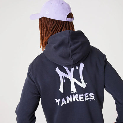 The Male model is wearing New York Yankees MLB Drip Logo Navy Pullover Hoodie 3