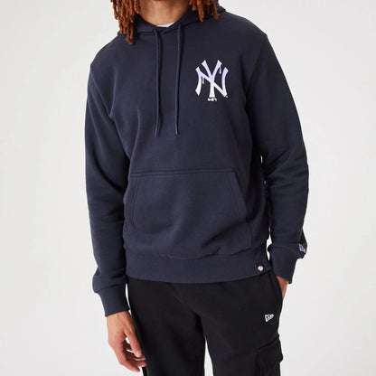 The Male model is wearing New York Yankees MLB Drip Logo Navy Pullover Hoodie 6