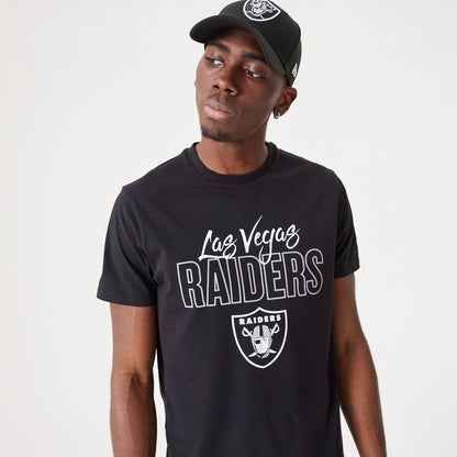 The Male model is wearing Las Vegas Raiders NFL Script Black T-Shirt 3