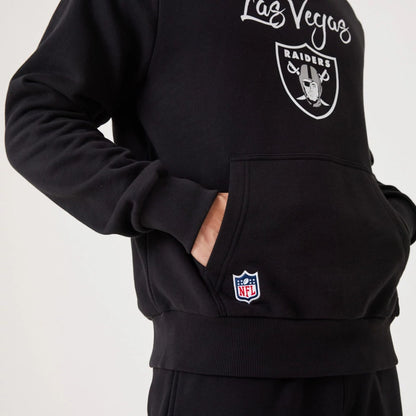 The Male model is wearing Las Vegas Raiders NFL Script Black Pullover Hoodie 4