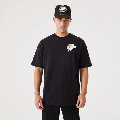 The Male model is wearing New Era Lucky Rabbit Black Oversized T-Shirt 7