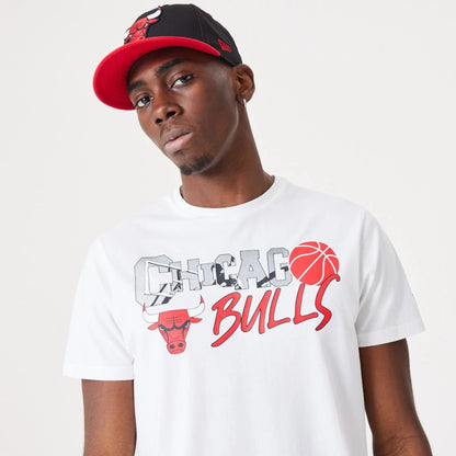 The Male model is wearing Chicago Bulls NBA Infill Graphic White T-Shirt 6