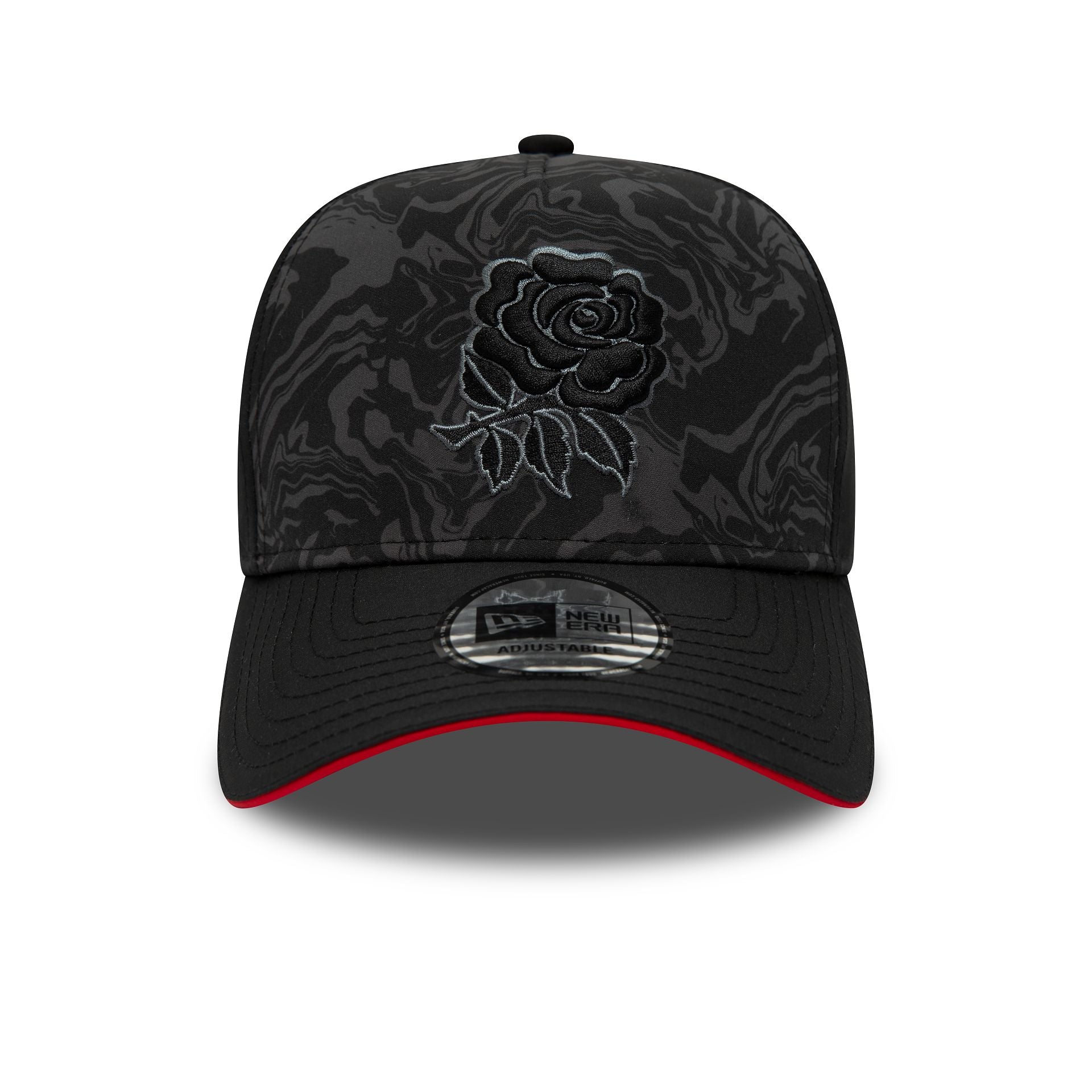 This is a England Rugby All Over Print Black 9FORTY A-Frame Trucker Cap 2