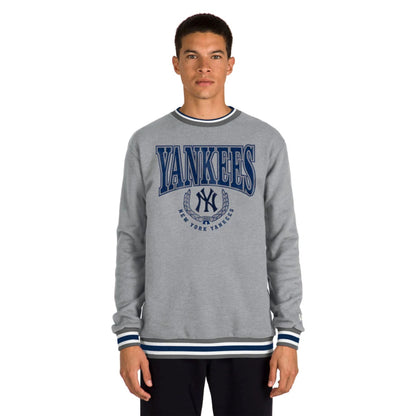 The Male model is wearing New York Yankees MLB Throwback Grey Crew Neck Sweater 1