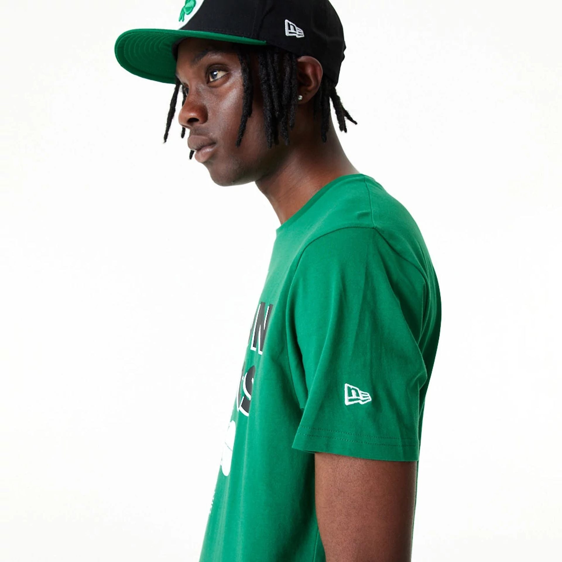 The Male model is wearing Boston Celtics Green NBA Graphic T-Shirt 5