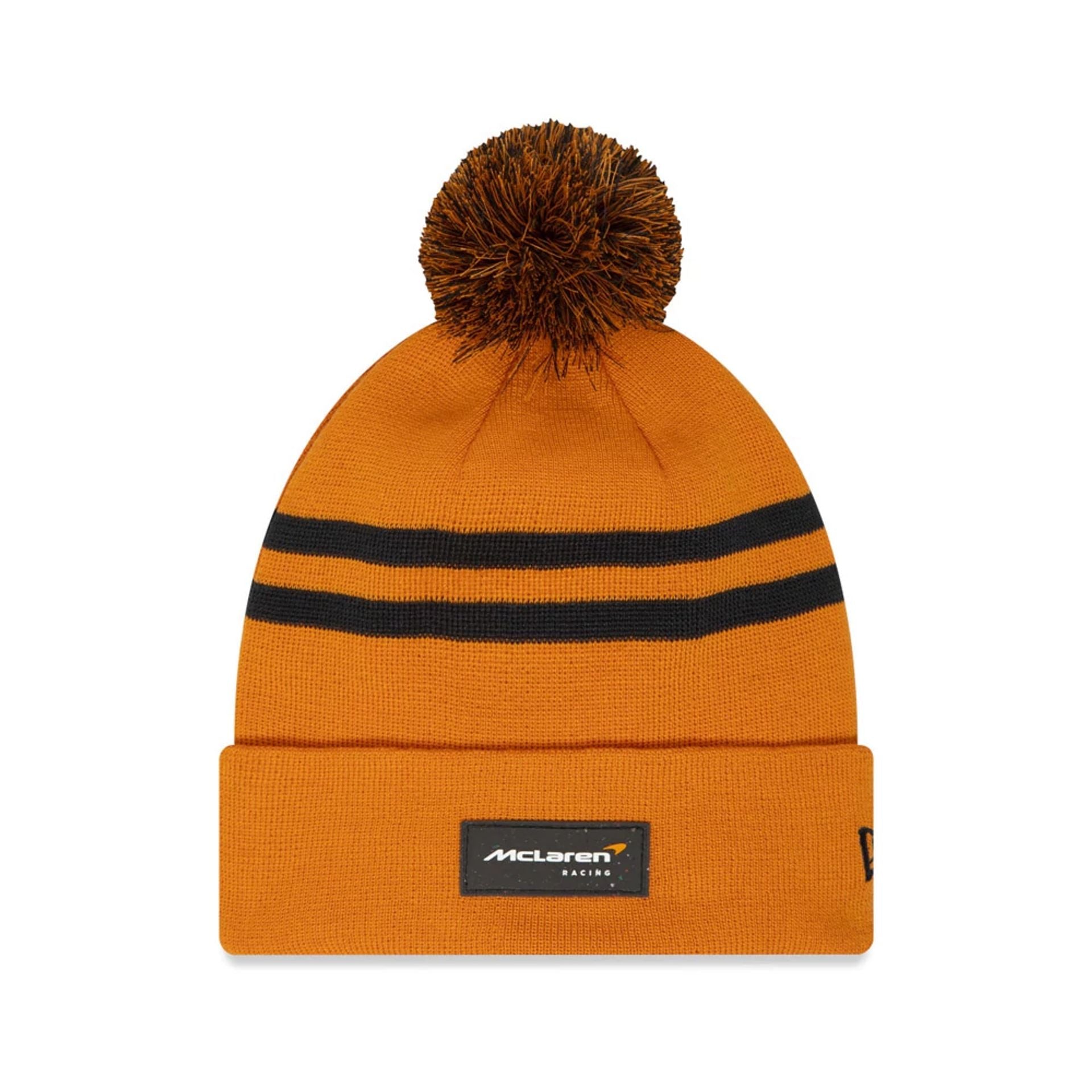 This is a McLaren Pom Orange Beanie Hat 1