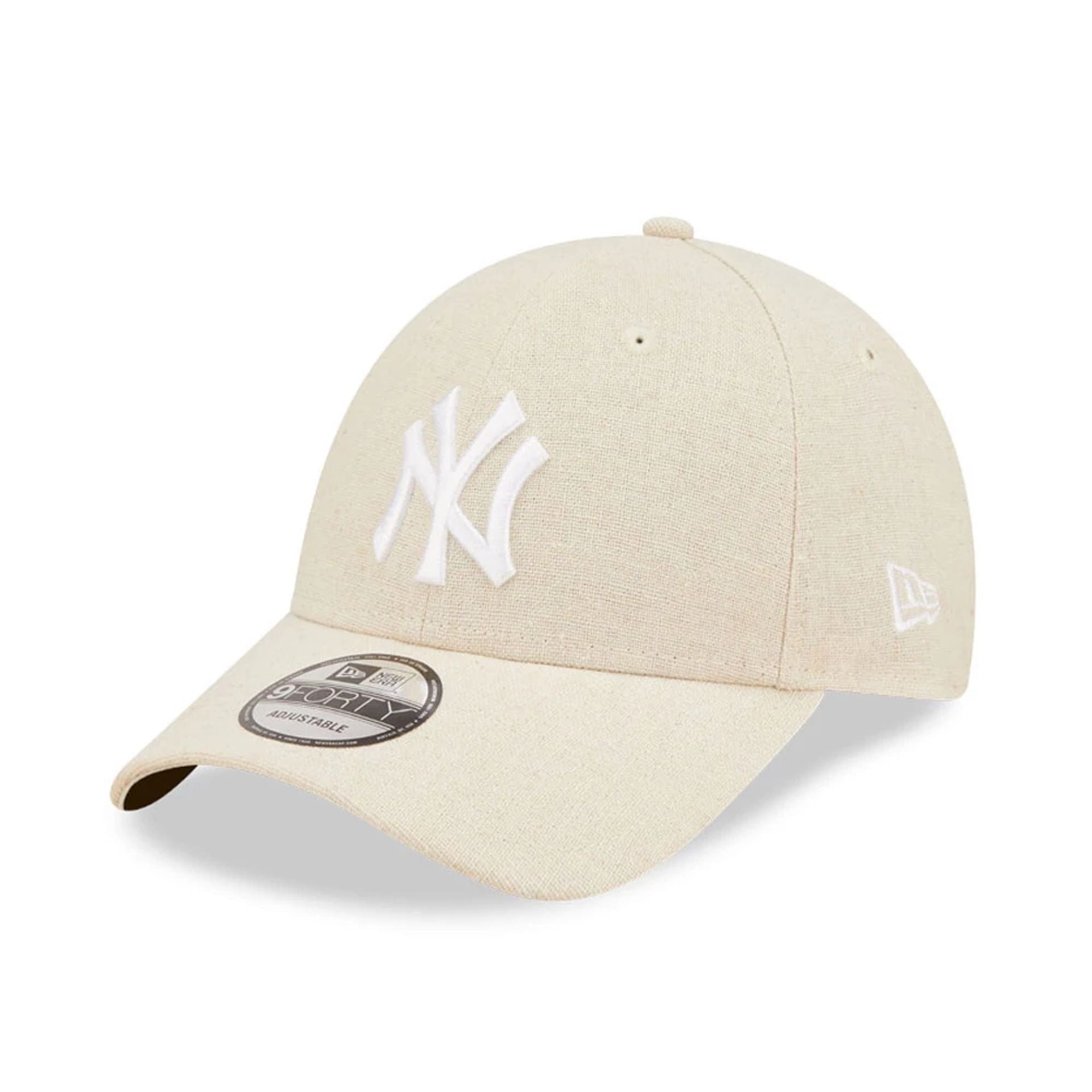 This is a New York Yankees Linen Cream 9FORTY Adjustable Cap 1