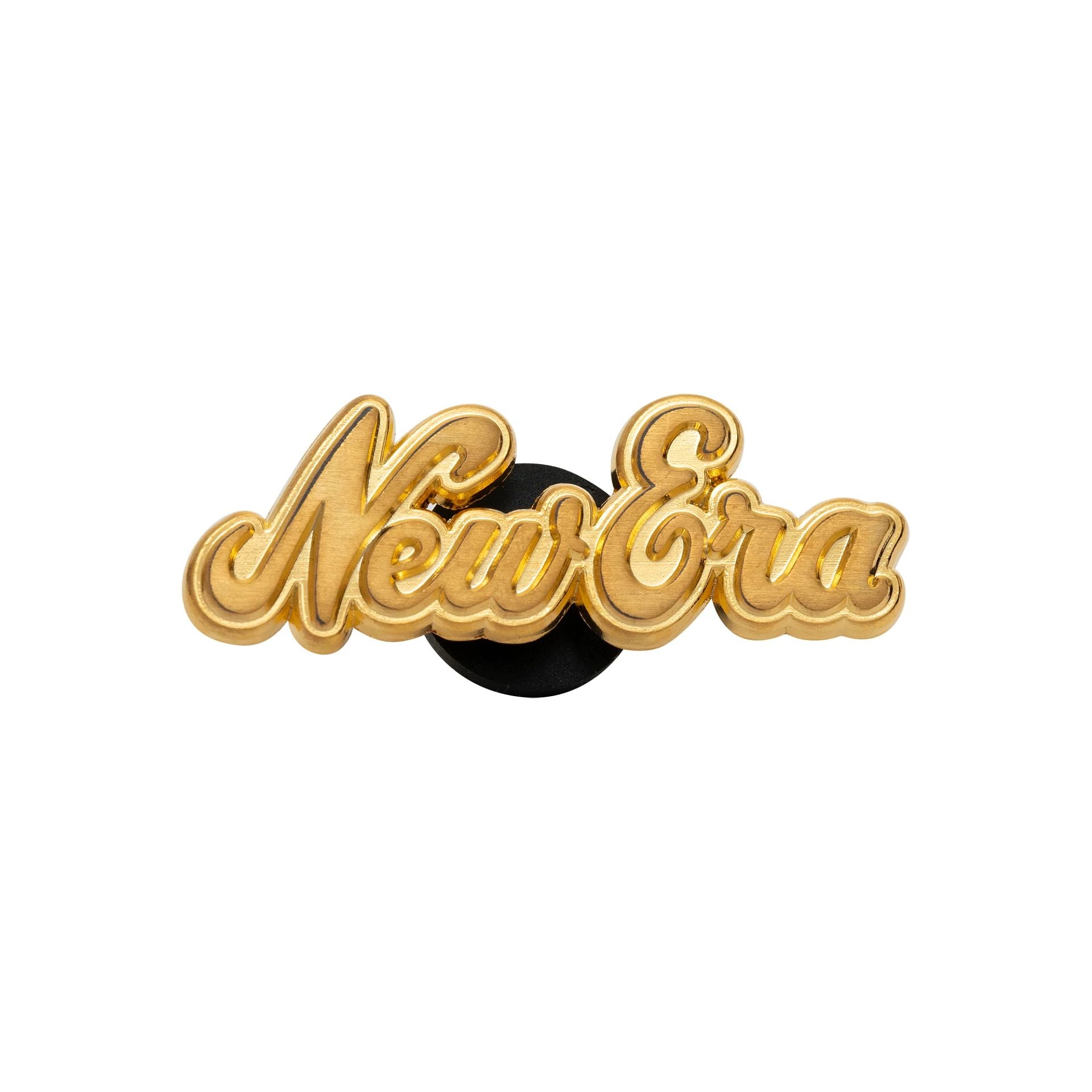 This is a New Era Script Logo Gold Pin Badge 1