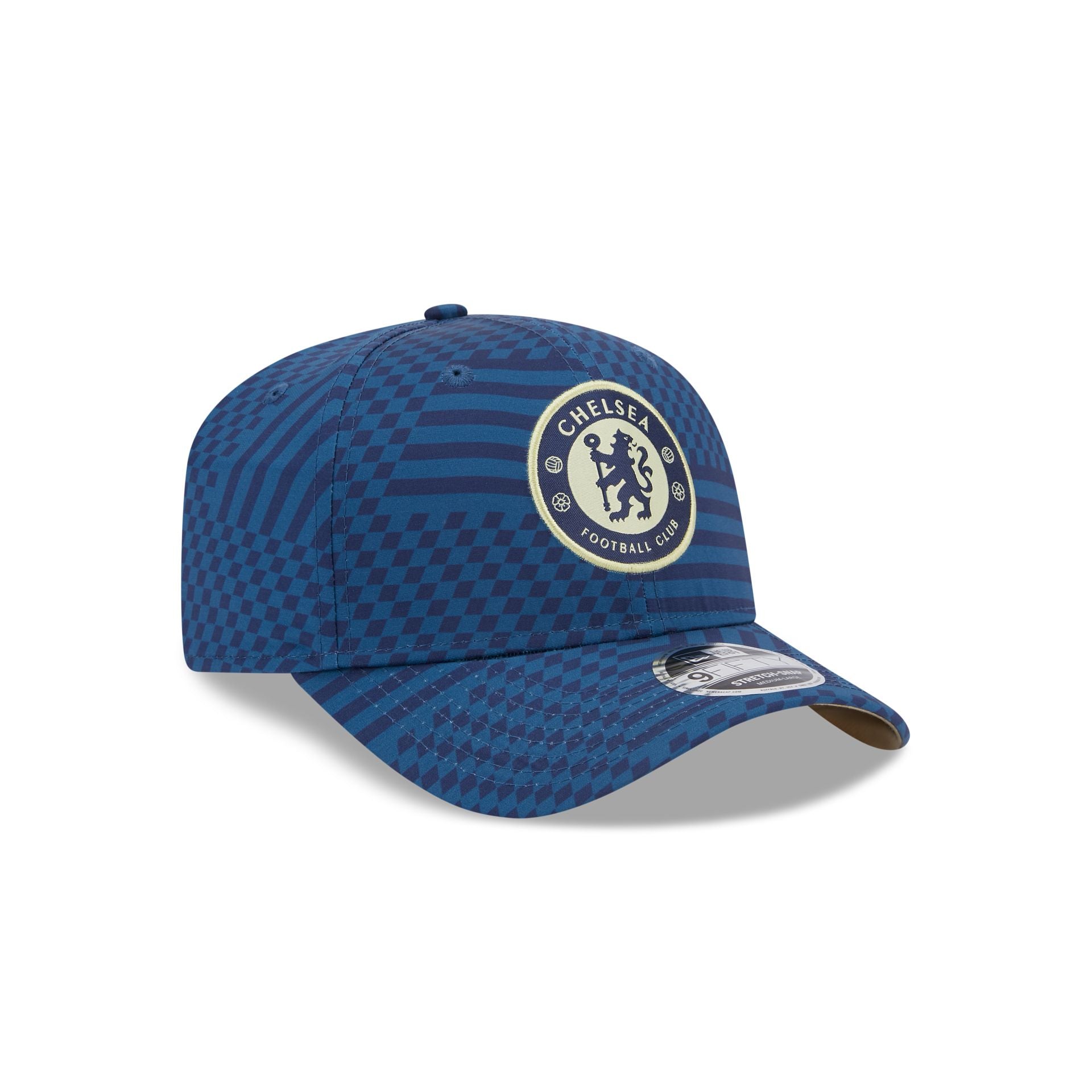 This is a Chelsea FC Lion Crest All Over Print Blue 9FIFTY Stretch Snap Cap 1