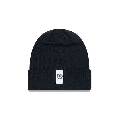 This is a Chelsea FC Lion Crest Polylana® Black Cuff Knit Beanie Hat 1