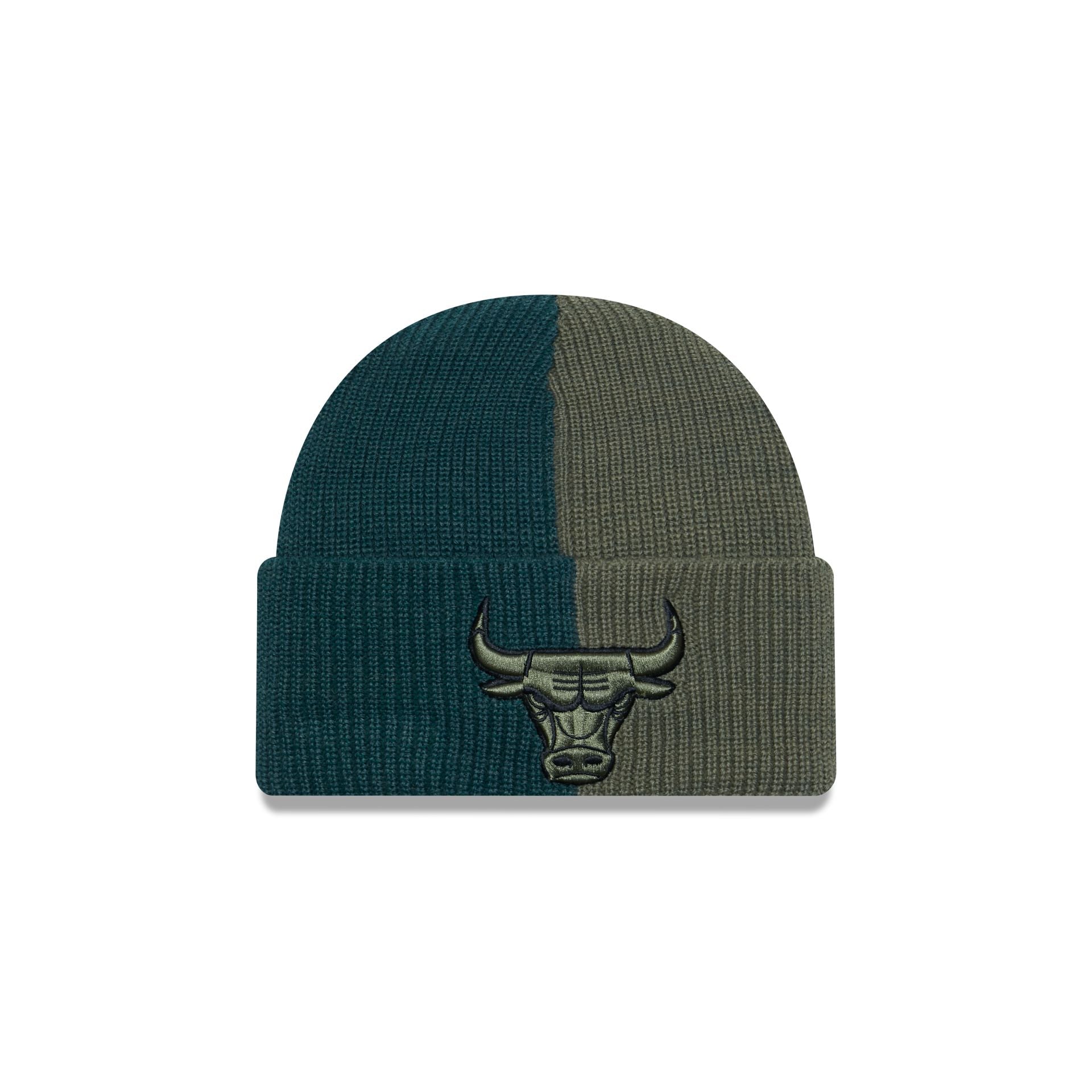 This is a Chicago Bulls Two Tone Green Cuff Knit Beanie Hat 1