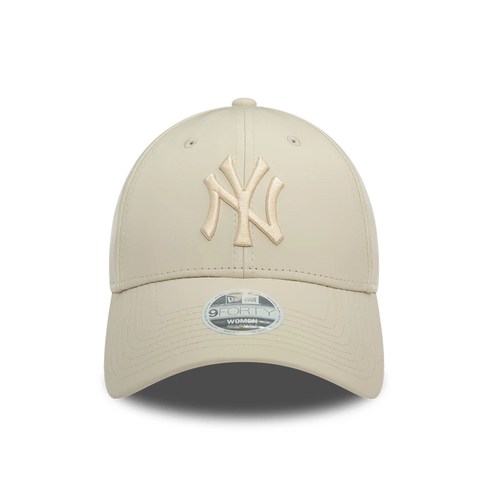 This is a New York Yankees Faux Leather Womens Light Beige 9FORTY Adjustable Cap 2