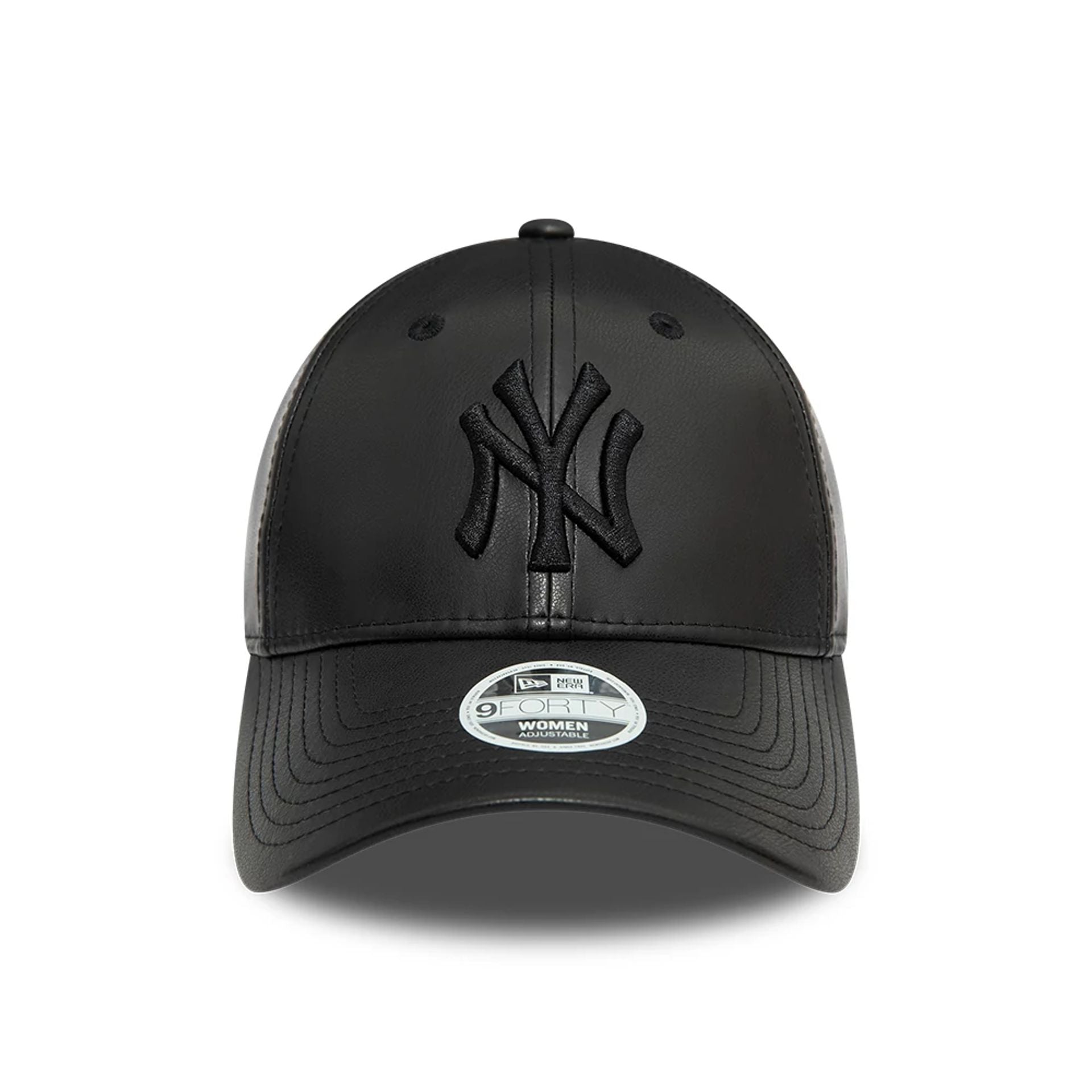 This is a New York Yankees Faux Leather Womens Black 9FORTY Adjustable Cap 2