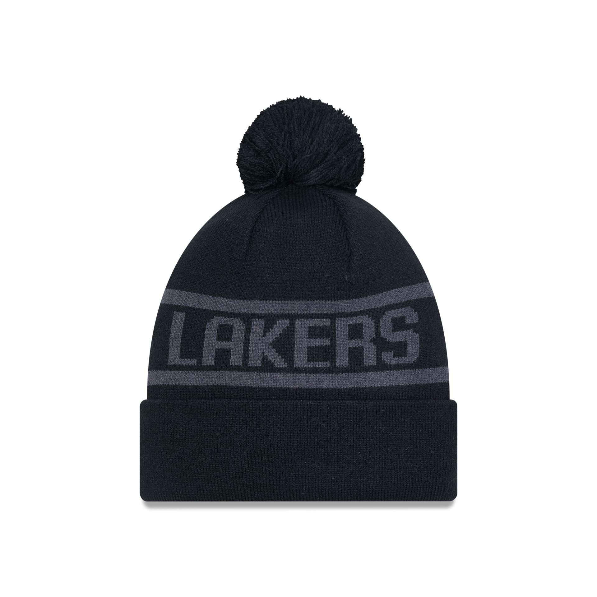 This is a LA Lakers Tonal Jake Black Bobble Knit Beanie Hat 2