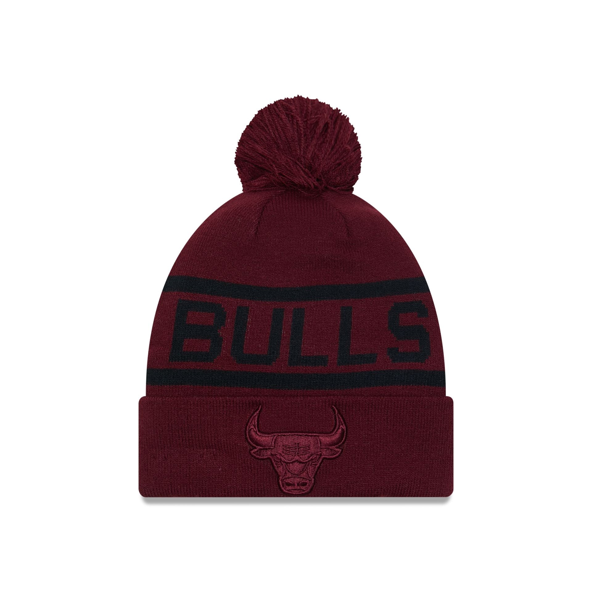 This is a Chicago Bulls Tonal Jake Dark Red Bobble Knit Beanie Hat 1