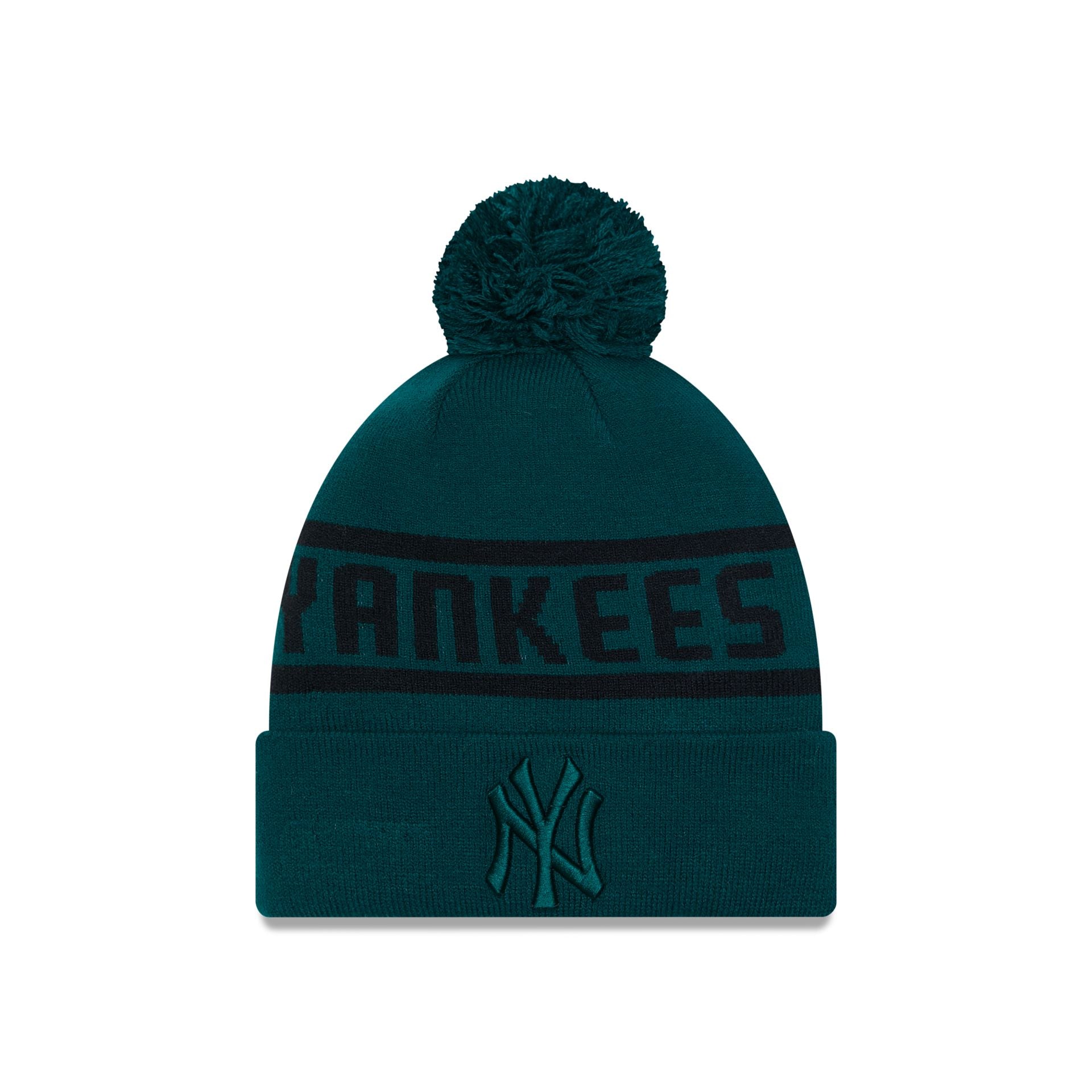 This is a New York Yankees Tonal Jake Dark Green Bobble Knit Beanie Hat 1