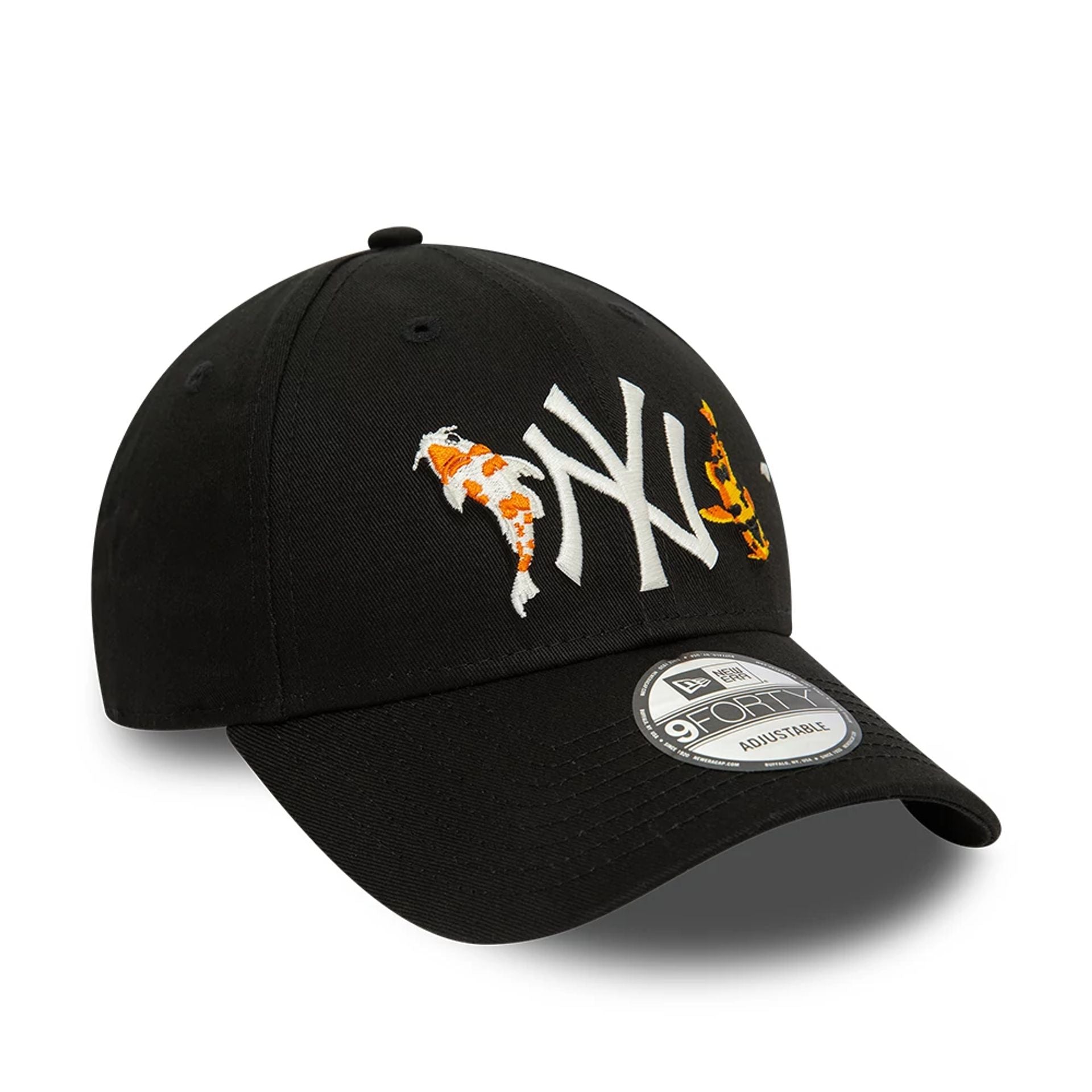 This is a New York Yankees Koi Fish Black 9FORTY Adjustable Cap 1