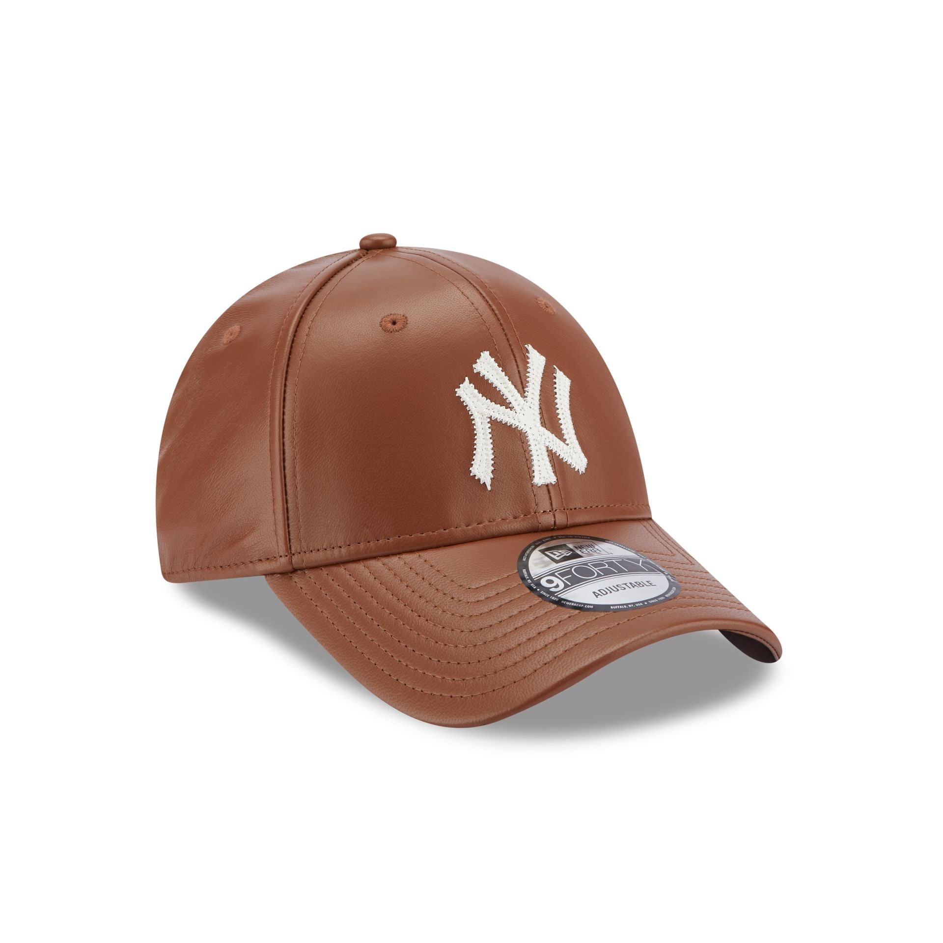 This is a MLB Leather New York Yankees Dark Brown 9FORTY Adjustable Cap 1