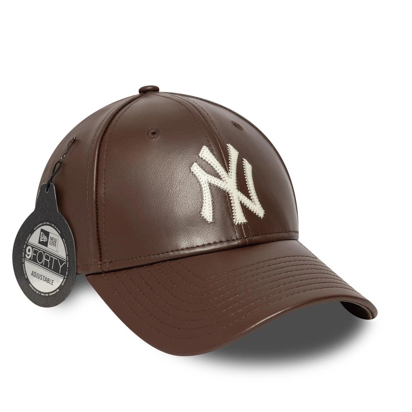 This is a MLB Leather New York Yankees Dark Brown 9FORTY Adjustable Cap 1