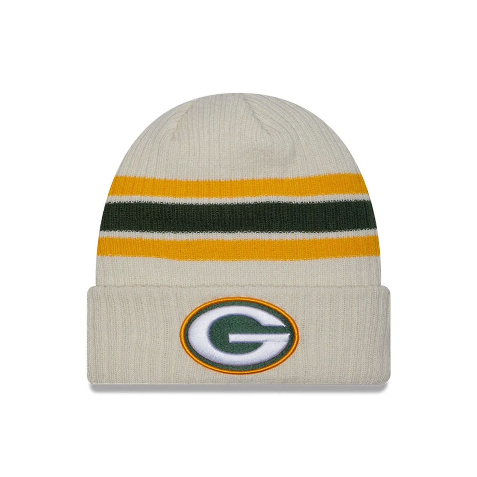 This is a Green Bay Packers NFL Light Beige Cuff Knit Beanie Hat 1