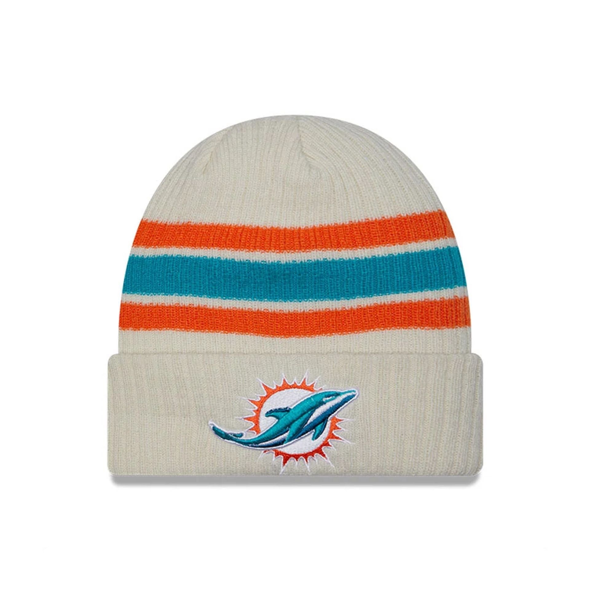 This is a Miami Dolphins NFL Injection Turquoise Cuff Knit Beanie Hat 1