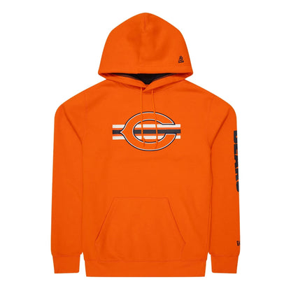 The Male model is wearing Chicago Bears NFL Sideline 2023 Third Down Orange Oversized Pullover Hoodie 1