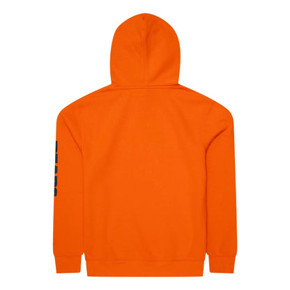 The Male model is wearing Chicago Bears NFL Sideline 2023 Third Down Orange Oversized Pullover Hoodie 2