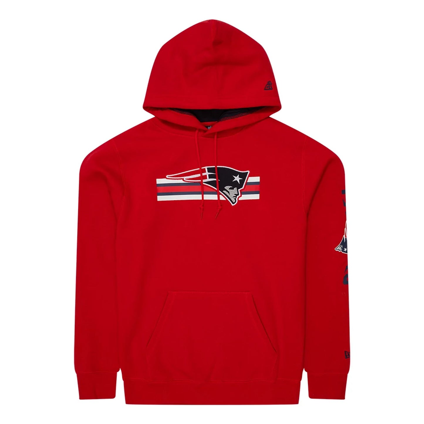 The Male model is wearing New England Patriots NFL Sideline 2023 Third Down Red Oversized Pullover Hoodie 1