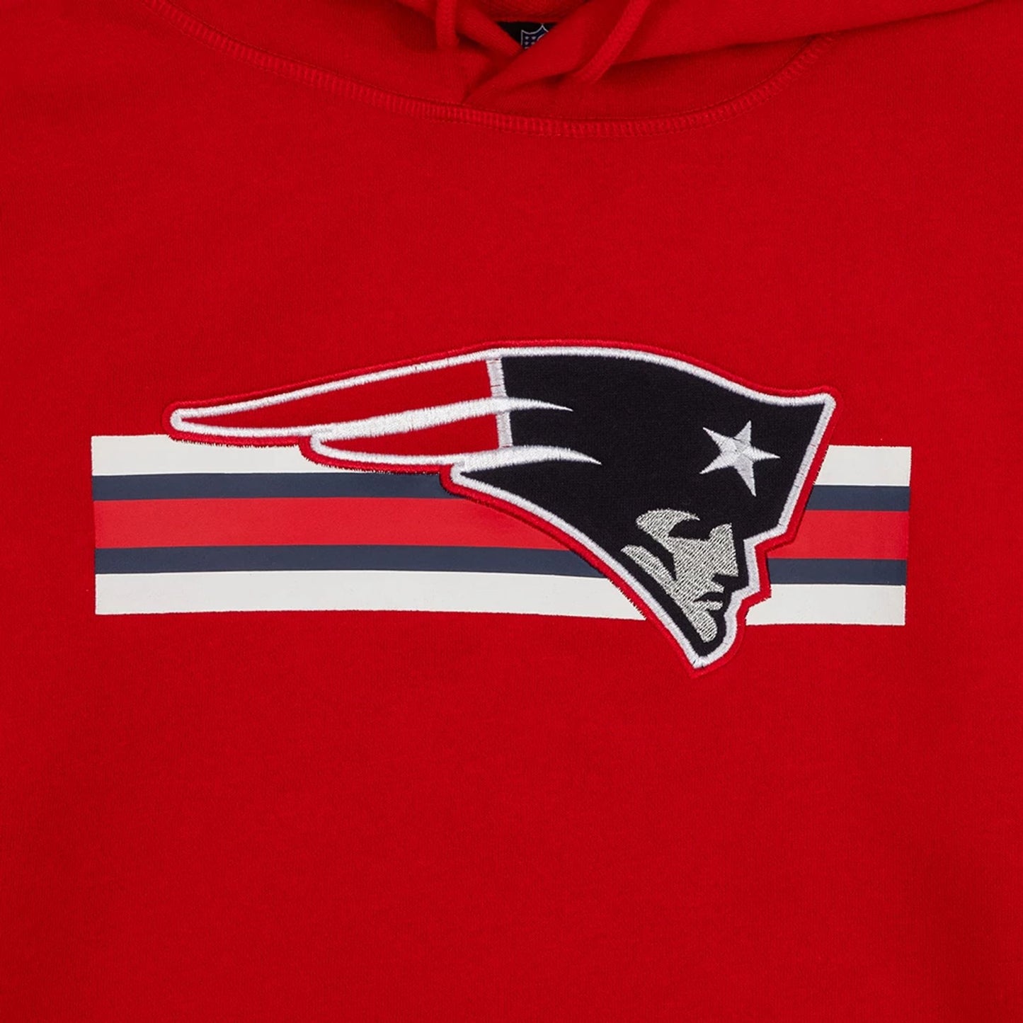 The Male model is wearing New England Patriots NFL Sideline 2023 Third Down Red Oversized Pullover Hoodie 3