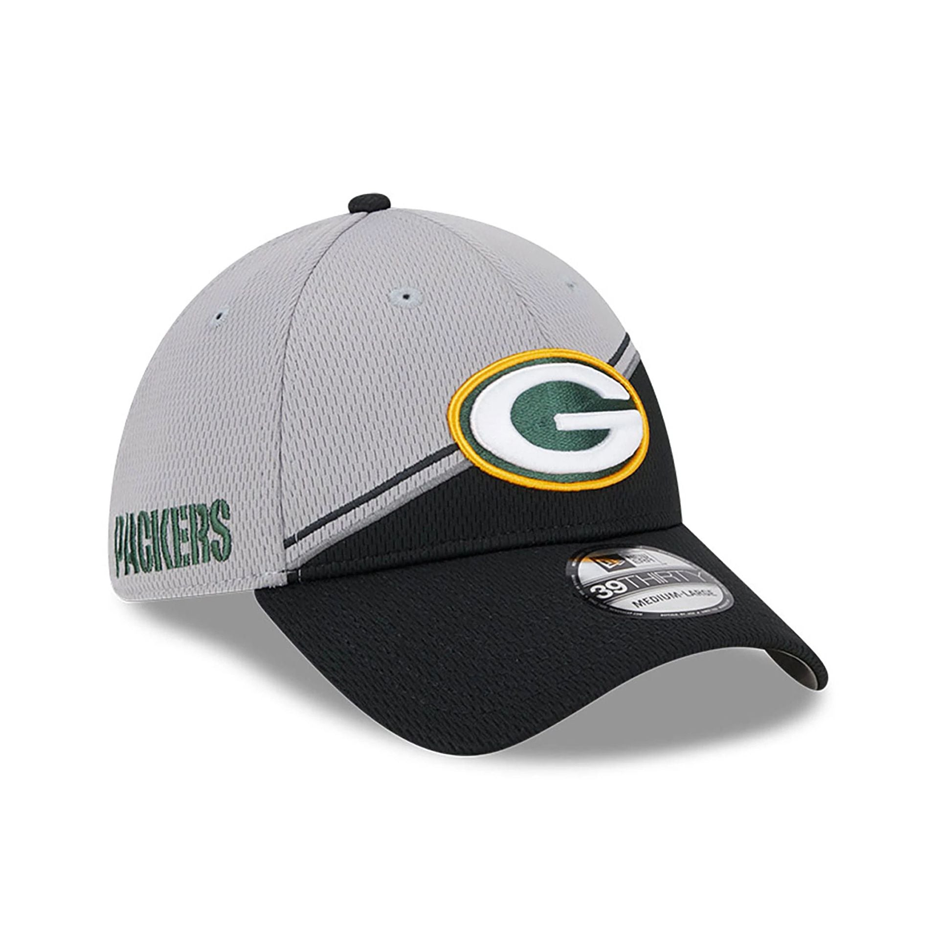 This is a Green Bay Packers NFL Sideline 2023 Grey 39THIRTY Stretch Fit Cap 4