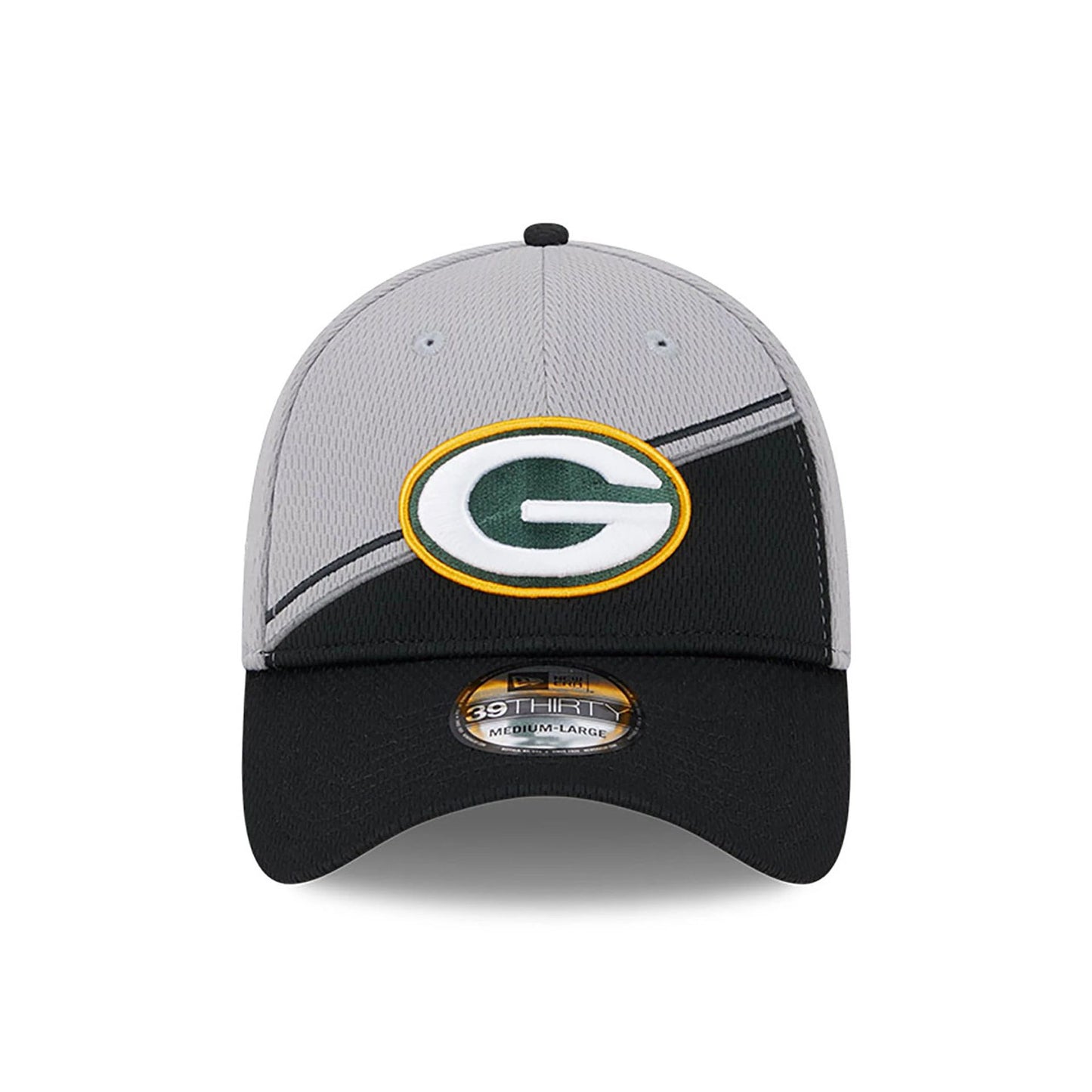 This is a Green Bay Packers NFL Sideline 2023 Grey 39THIRTY Stretch Fit Cap 3