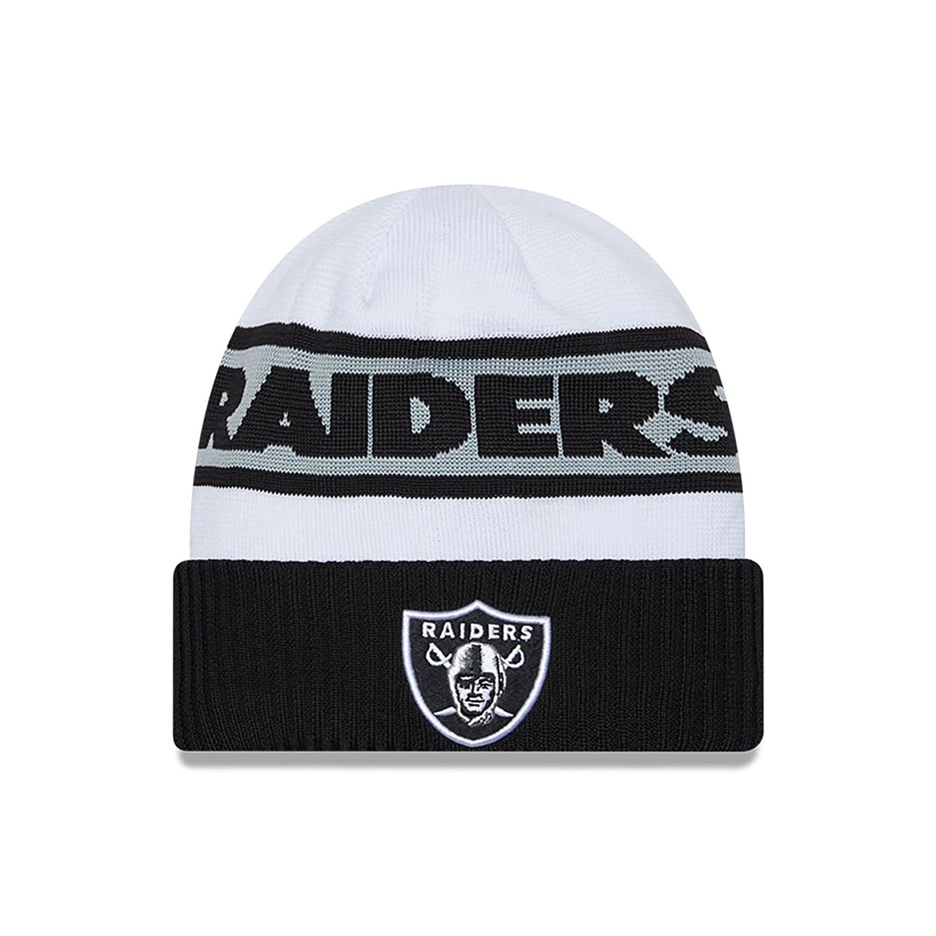 This is a Las Vegas Raiders NFL Sideline 2023 Grey Cuff Knit Beanie Hat 2