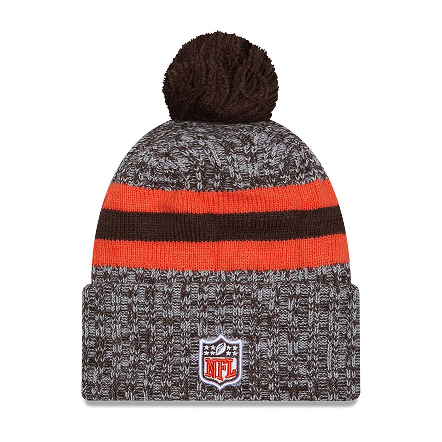 This is a Cleveland Browns NFL Sideline 2023 Brown Bobble Knit Hat 1