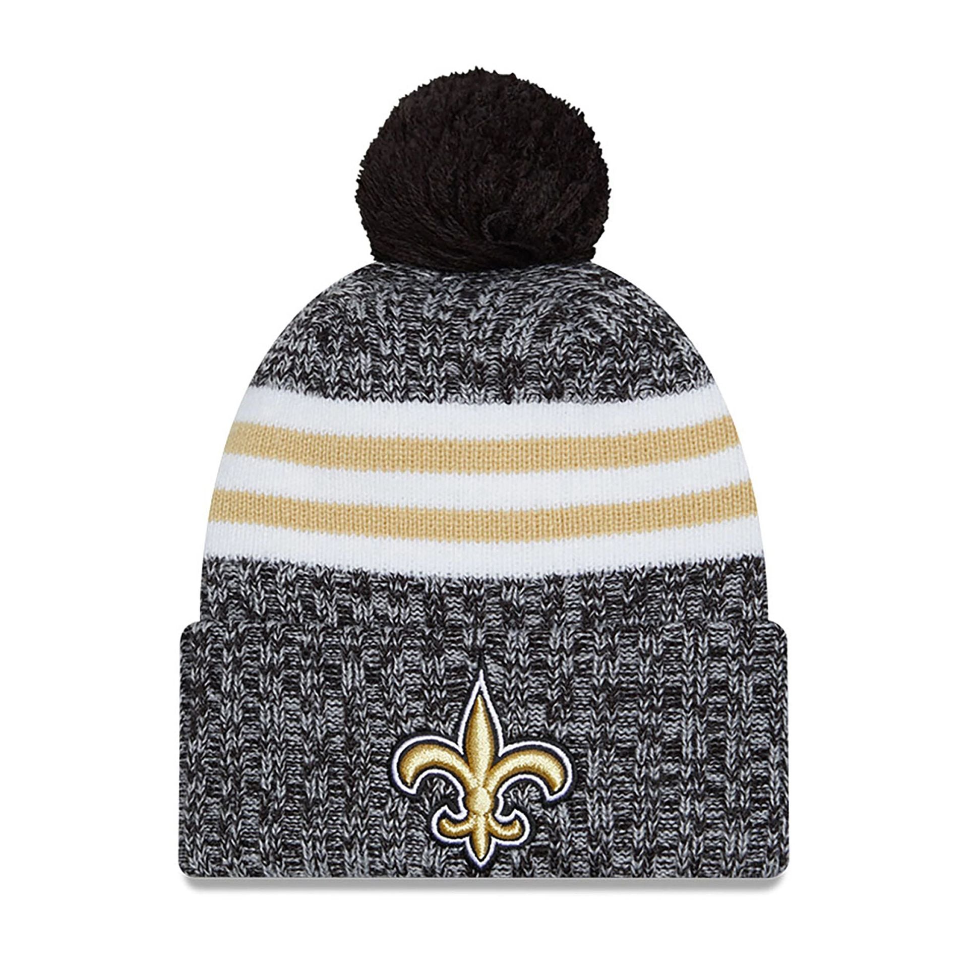 This is a New Orleans Saints NFL Sideline 2023 Black Bobble Knit Hat 2