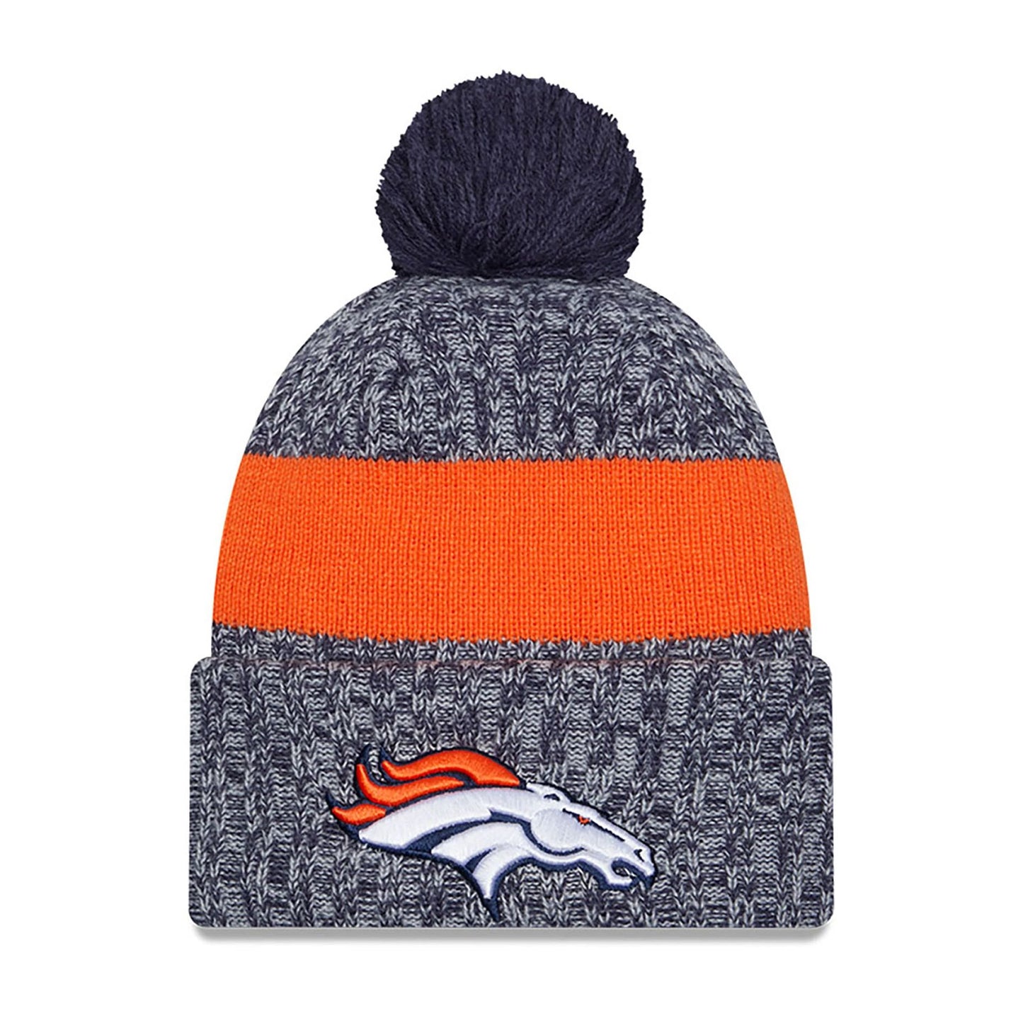 This is a Denver Broncos NFL Sideline 2023 Navy Bobble Knit Hat 2