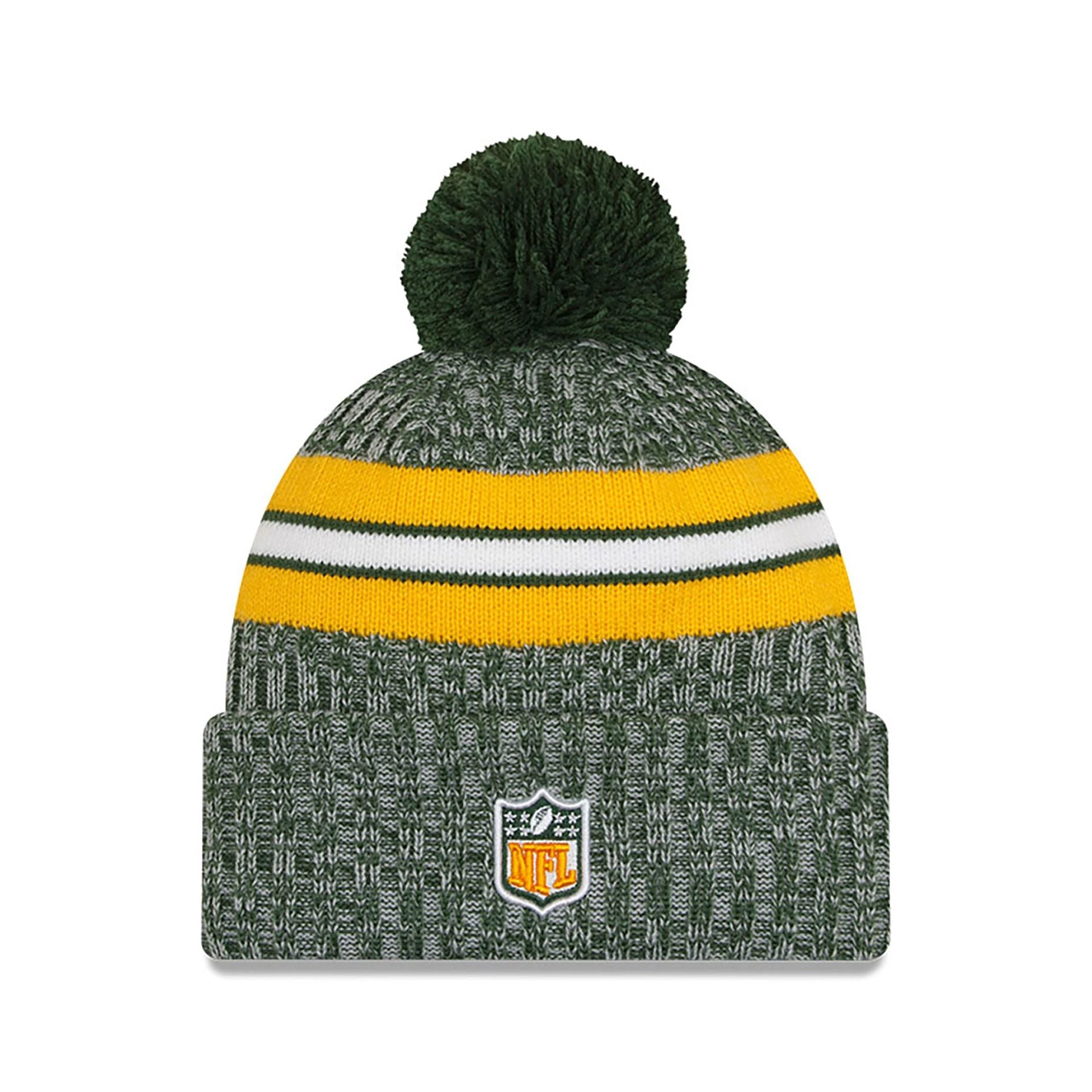 This is a Green Bay Packers NFL Sideline 2023 Dark Green Bobble Knit Hat 1