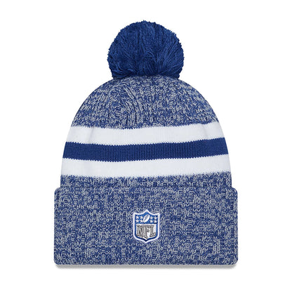 This is a Indianapolis Colts NFL Sideline 2023 Blue Bobble Knit Hat 1