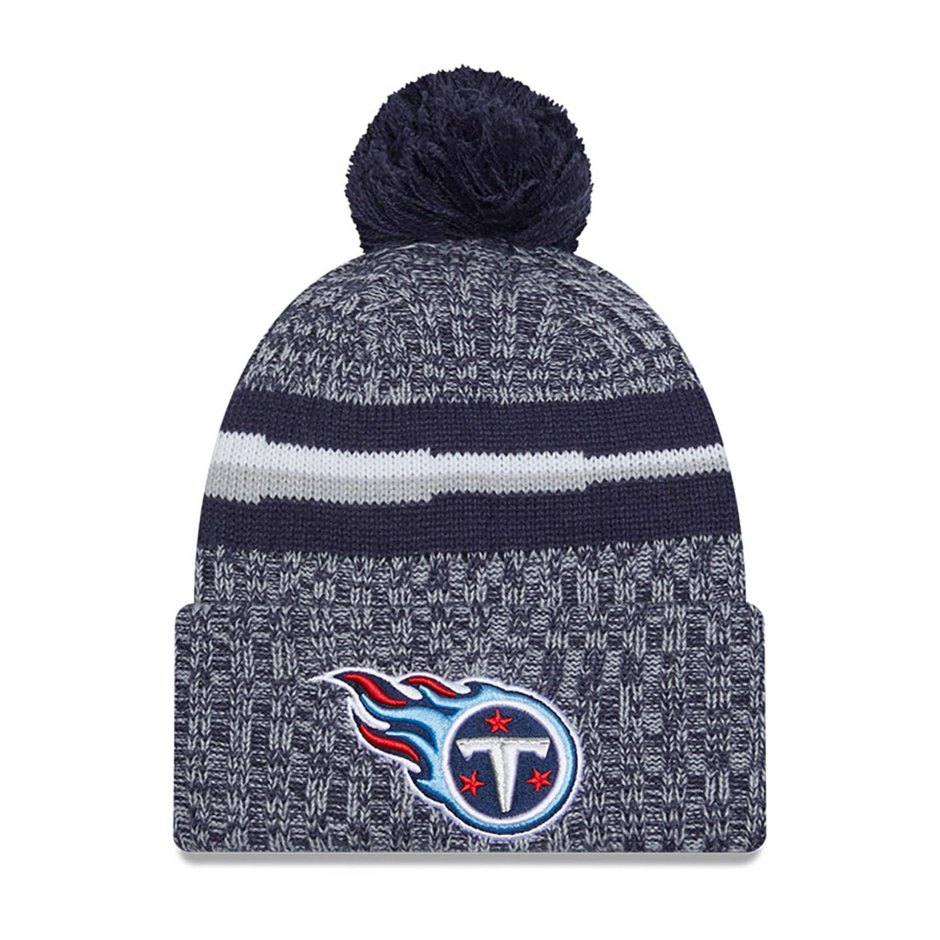 This is a Tennessee Titans NFL Sideline 2023 Dark Blue Bobble Knit Hat 2